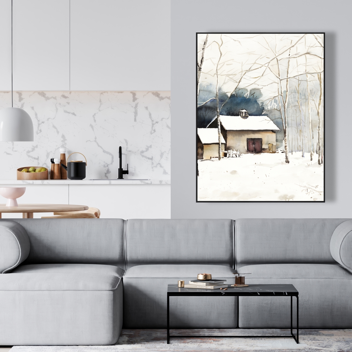 C1FC36486HLACE 36 x 48 in. Small Winter Barn - Framed Canvas Landscape for Home Decor