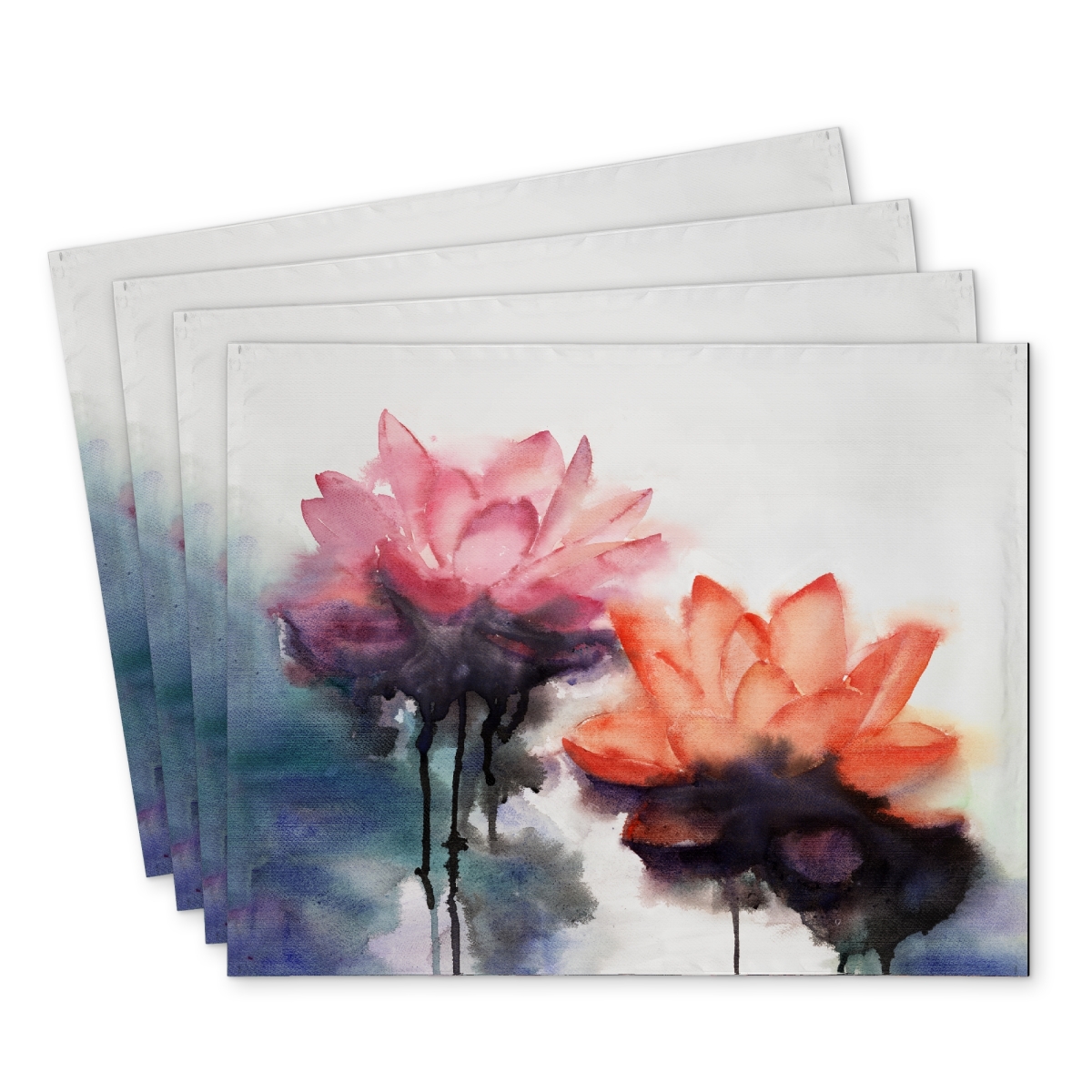 Picture of Begin Home Decor C4PP1418AYWV6Y 14 x 18 in. Watercolor Lotus Flowers Polyester Placemat - Home Decor - Set of 4