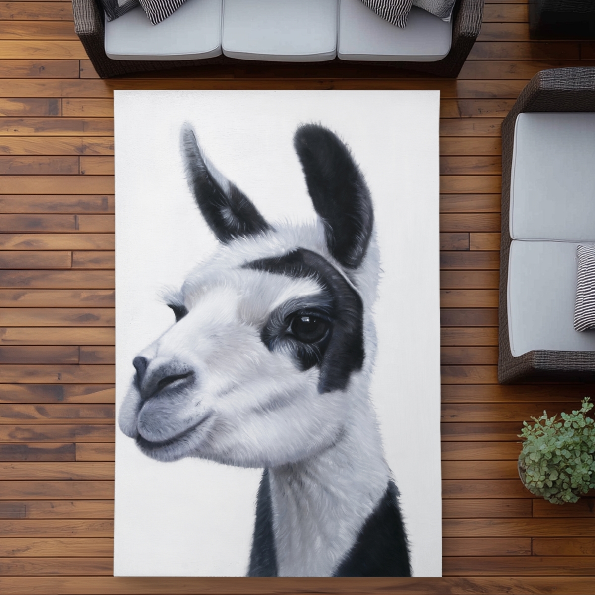 C1ROAR57FFESLM 5 x 7 ft. Black & White Lama - Gray Animals Outdoor Area Rug for Home Decor - Rectangle
