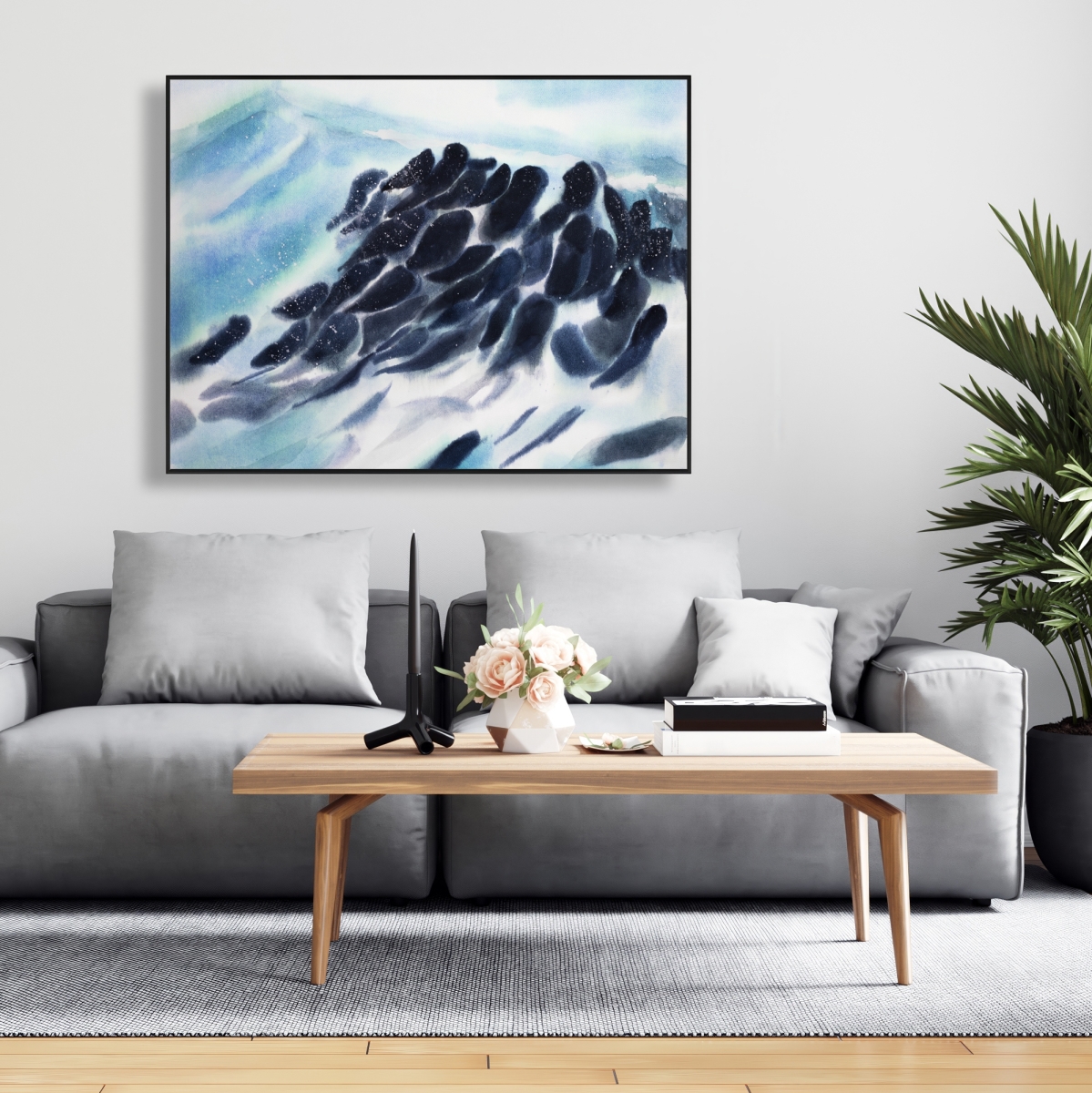 C1FC3648SQL7KX 36 x 48 in. Sea Waves with Paint Splash - Coastal Framed Canvas Decor