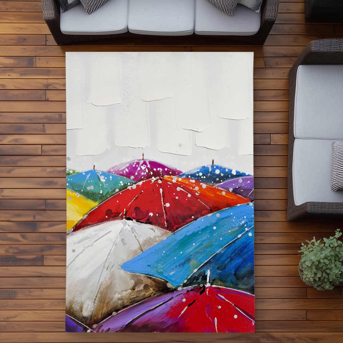 C1ROAR57AW6TH3 5 x 7 ft. Colorful Umbrellas - Blue Contemporary Outdoor Area Rug - Rectangle