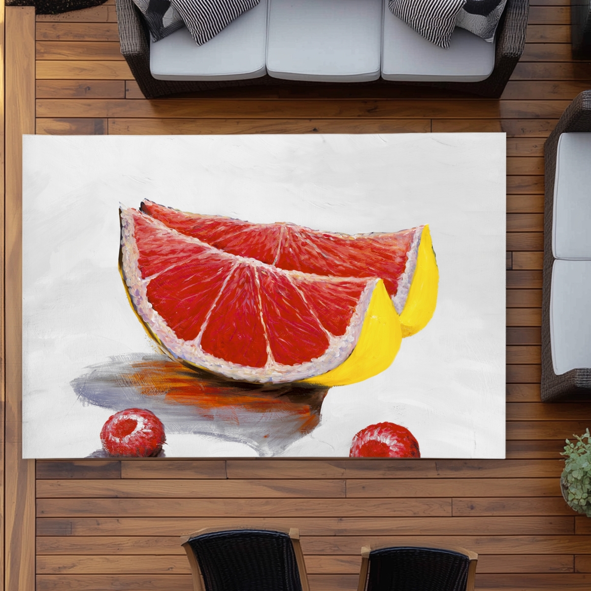 C1ROAR576JW5IV 5 x 7 ft. Grapefruit Slices - Red Kitchen Outdoor Area Rug for Home Decor - Rectangle
