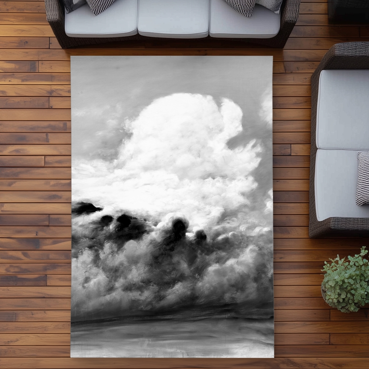 C1ROAR57D1QRCM 5 x 7 ft. Clouds Monochrome Outdoor Area Rug - Stylish Living Room Decor - Rectangle