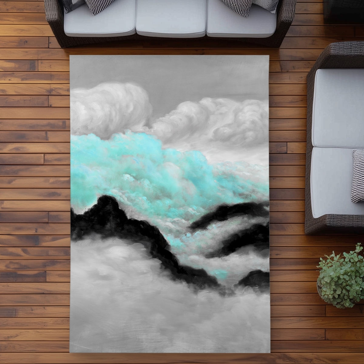 C1ROAR574VCZO8 5 x 7 ft. Gray & Blue Clouds Outdoor Area Rug - Bedroom Decor - Rectangle