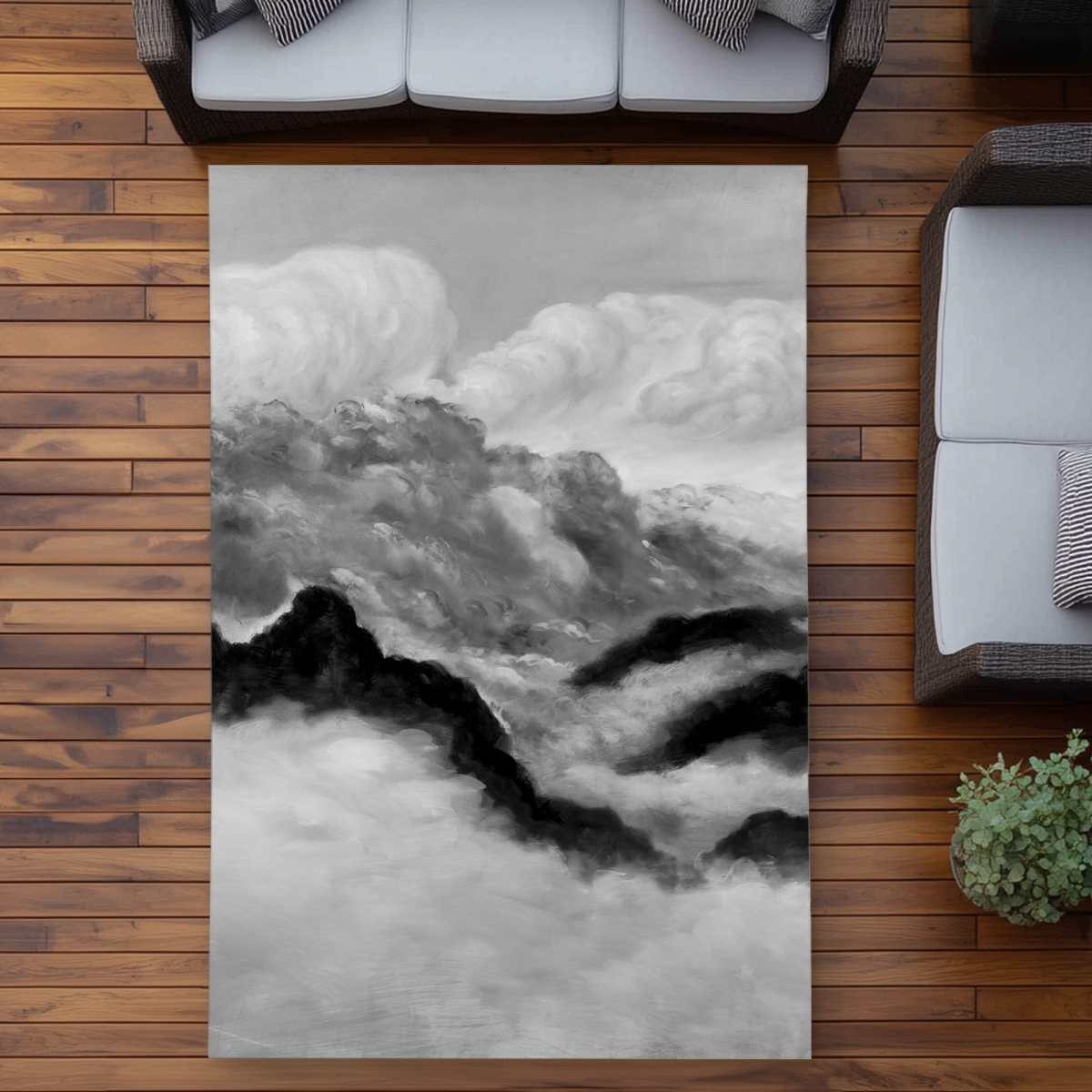 C1ROAR57II1LU7 5 x 7 ft. Gray Clouds Bathroom Mountains Outdoor Area Rug for Home Decor - Rectangle