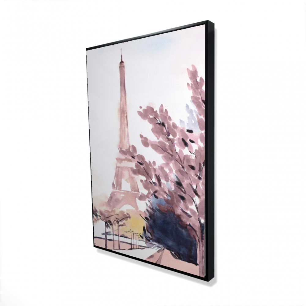 2081-3624-ST54-1 24 x 36 in. Paris & Eiffel Scene - Blue Framed Canvas for Home Decor