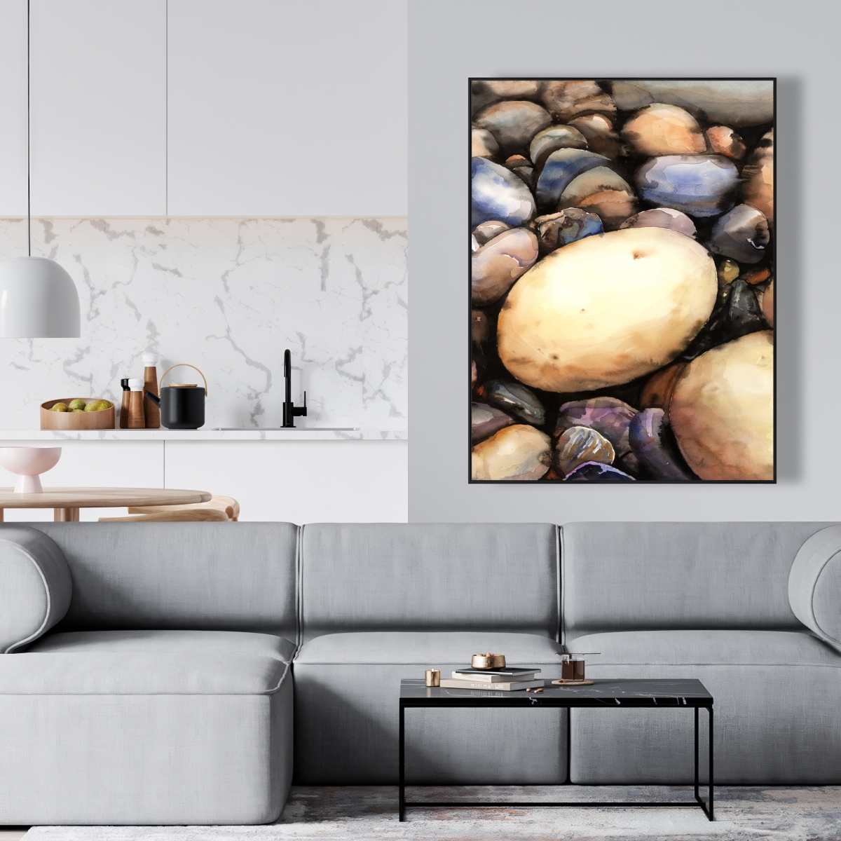 C1FC3648BXB213 36 x 48 in. Beach Pebbles - Kitchen Minerals Framed Canvas Home Decor