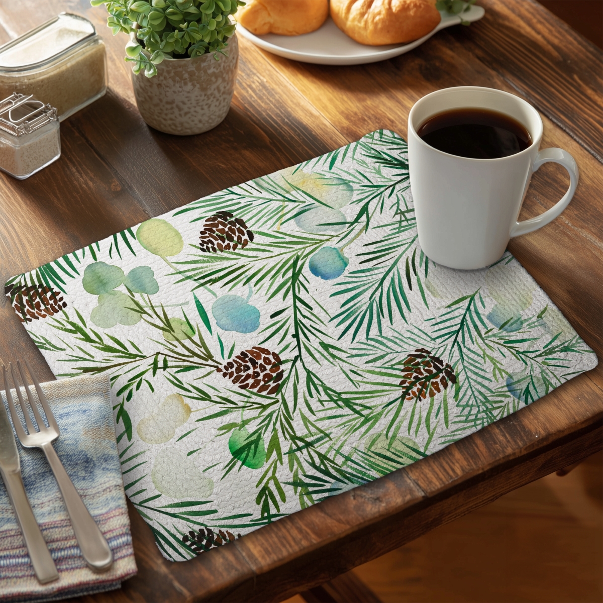 Picture of Begin Home Decor C6BP1418TT7Q97 14 x 18 in. Pine Cone Pattern Braided Polyester Placemat - Home Decor - Set of 6
