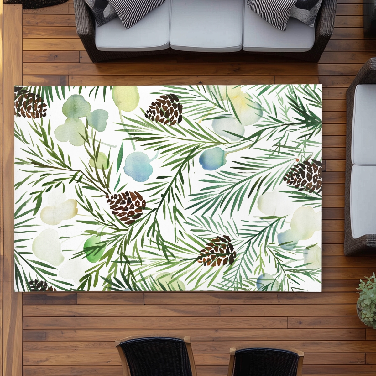 C1ROAR578OFCSY 5 x 7 ft. Pine Cone Pattern - Leaves Minimalist Outdoor Area Rug - Rectangle