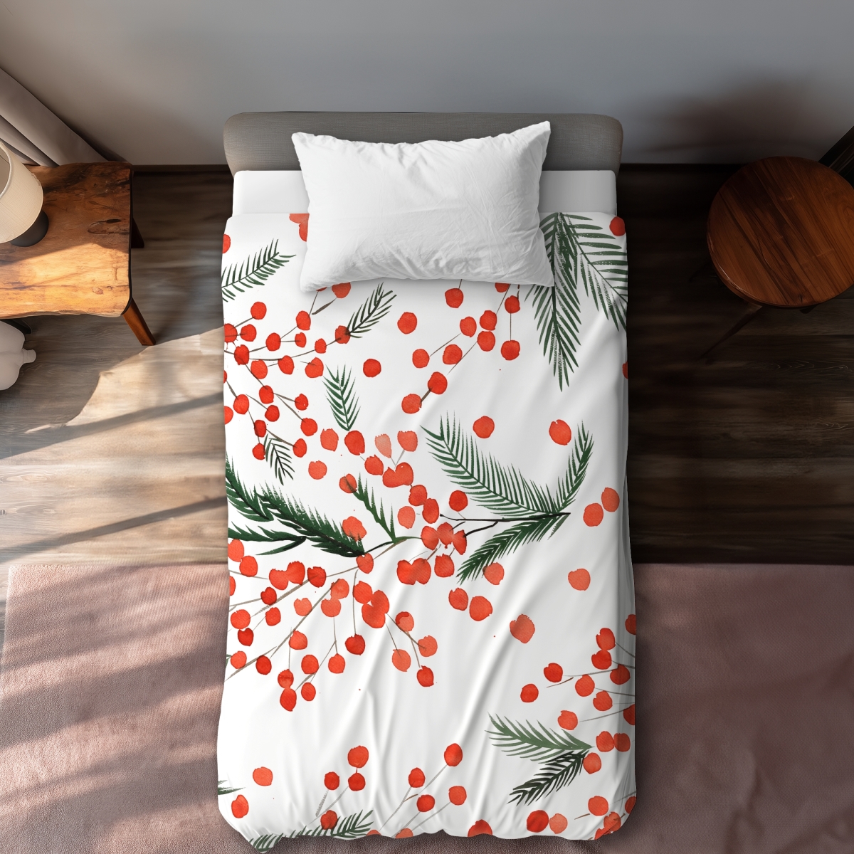 C1DCTXLWCQF096 Twin Extra Long Mistletoe Leaf Pattern - Trees Green Duvet Cover - Home Decor