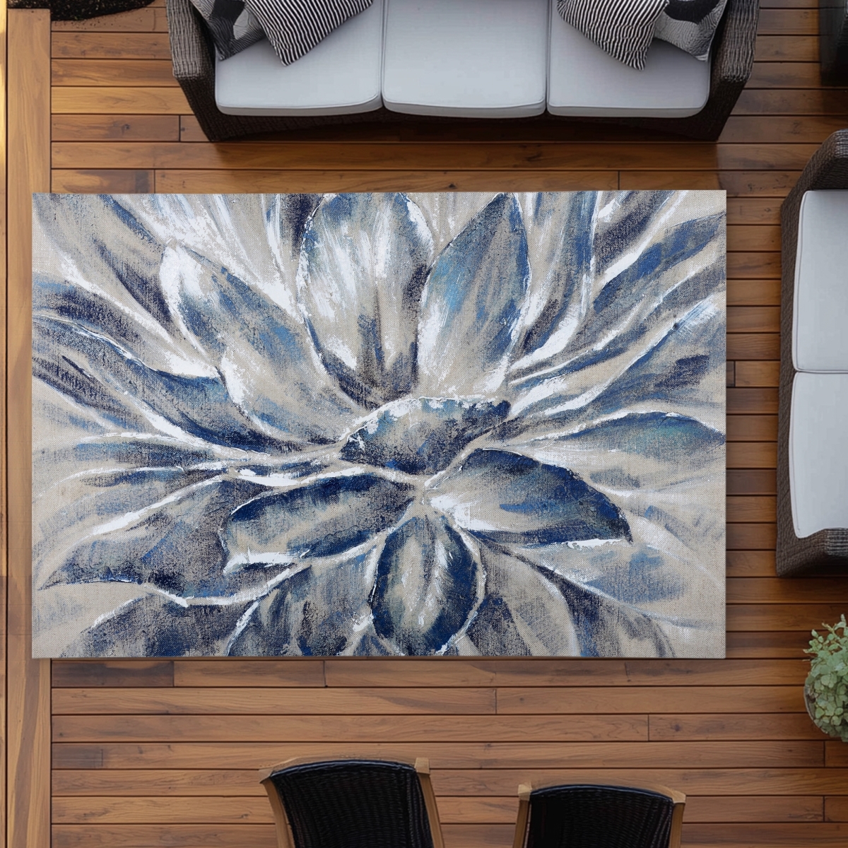 C1ROAR57TQCZOQ 5 x 7 ft. Blue & Gray Flower Outdoor Area Rug - Floral Home Decor - Rectangle