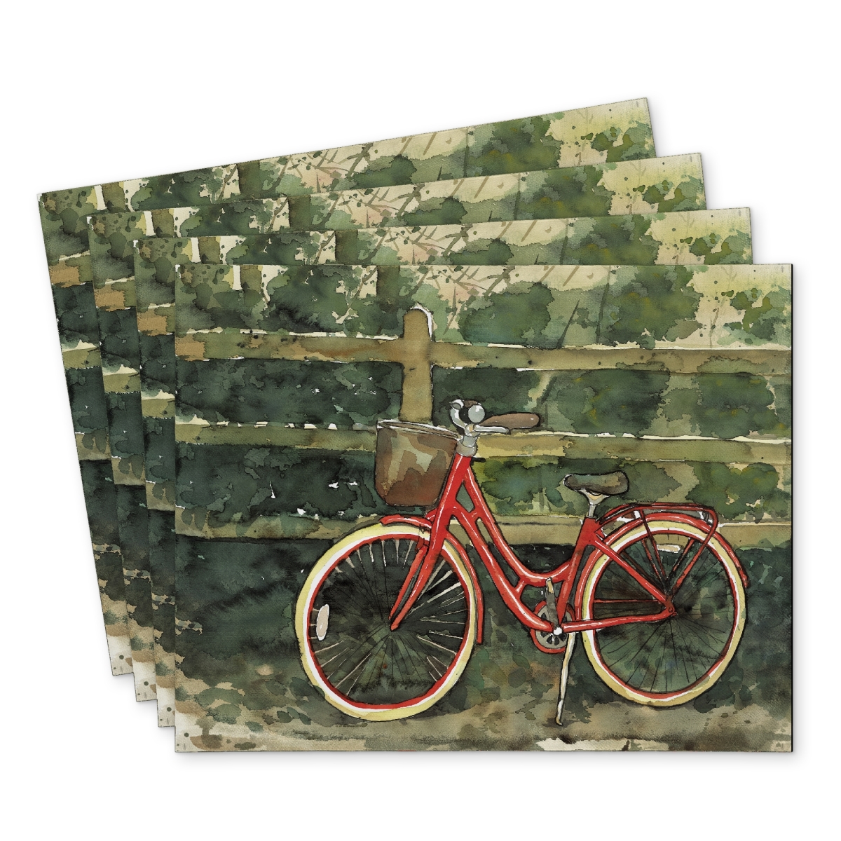 Picture of Begin Home Decor C4PP1418OUD3YO 14 x 18 in. Riding in the Woods Bicycle Polyester Placemat - Home Decor - Set of 4