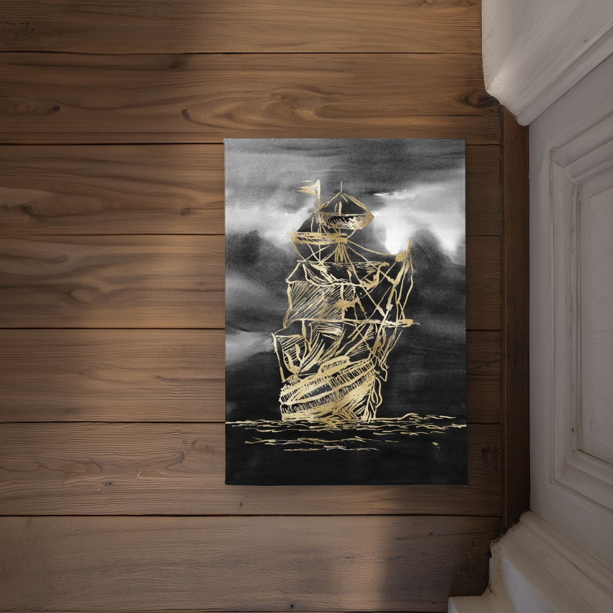CODM1724FF0FIV 17 x 24 in. Sailing Little Ship Illustration Gold - Decorative Door Mat