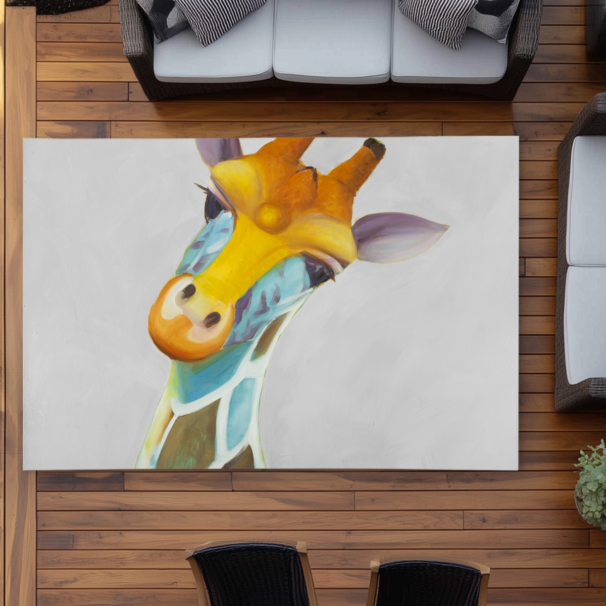 C1ROAR57IV6EPV 5 x 7 ft. Colorful Giraffe Yellow Bedroom Outdoor Area Rug - Home Decor - Rectangle
