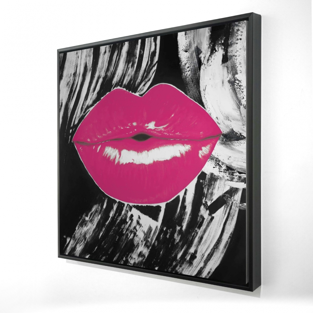 2081-3636-FI55-1 36 x 36 in. Pink Glossy Lips - Romantic Figurative Framed Canvas Art