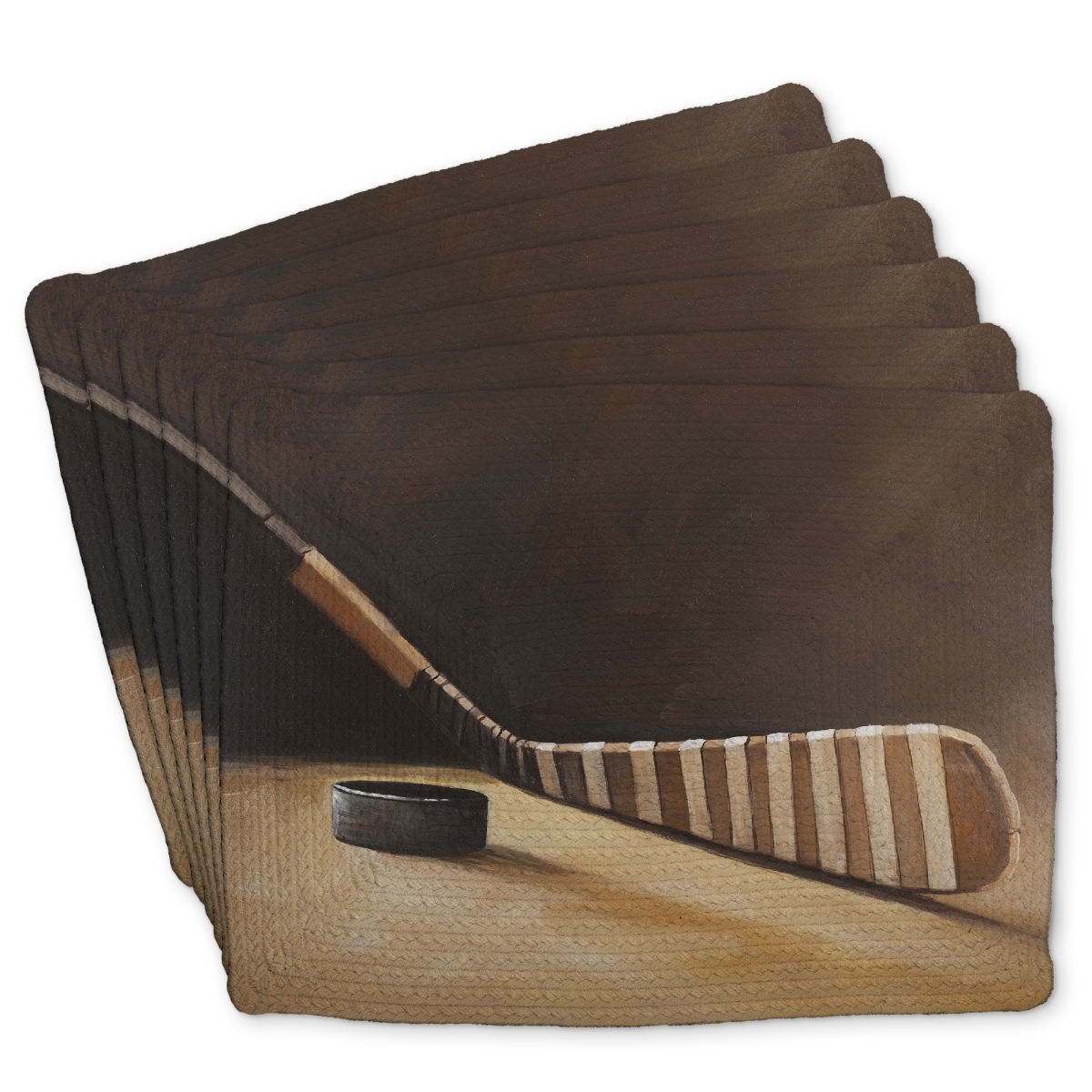 Picture of Begin Home Decor C6BP1418QG340H 14 x 18 in. Stick & Hockey Puck - Braided Polyester Placemat for Home Decor - Set of 6