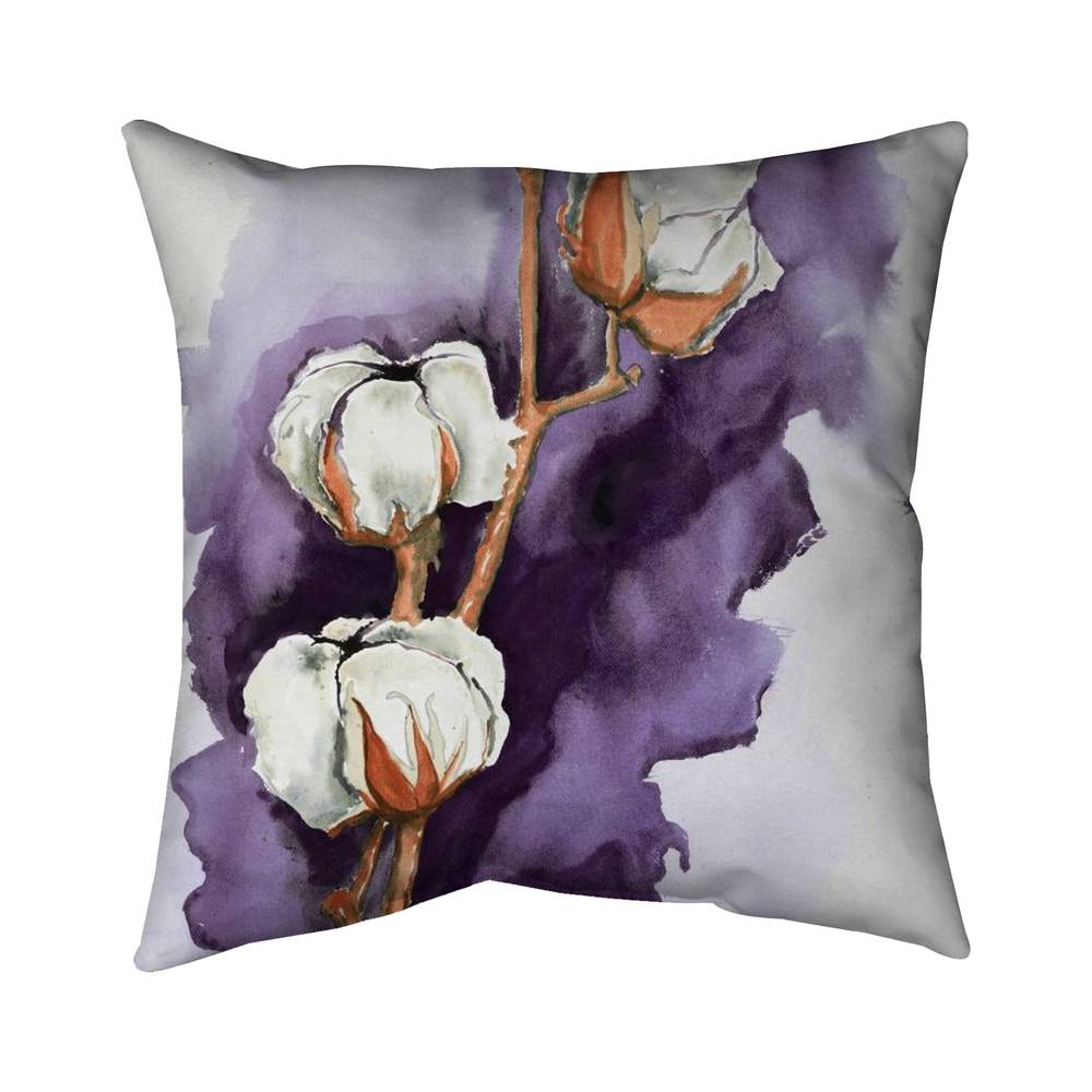 5543-2626-FL251-2 26 x 26 in. Cotton Flowers on Purple Background - Illustrative Throw Pillow
