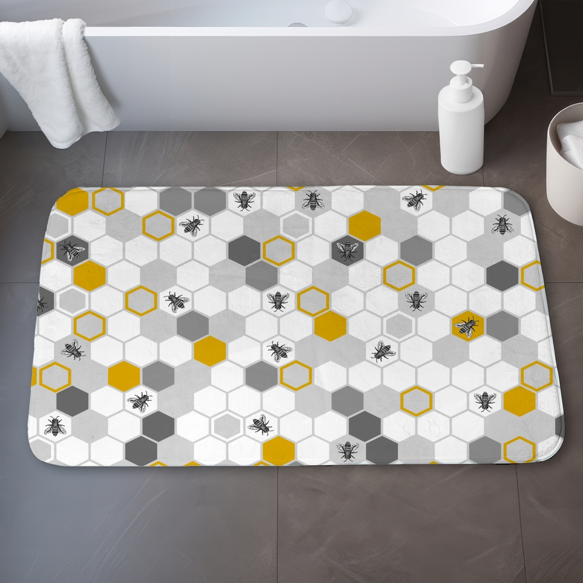 C1BM2134KGO71E 21 x 34 in. Beehive Pattern Yellow Bath Mat - Home Decor Essentials