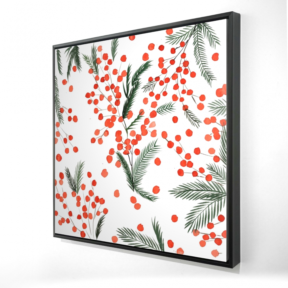 2081-3636-HO9 36 x 36 in. Mistletoe Leaf Pattern - Framed Canvas Holiday Decor for Livingroom