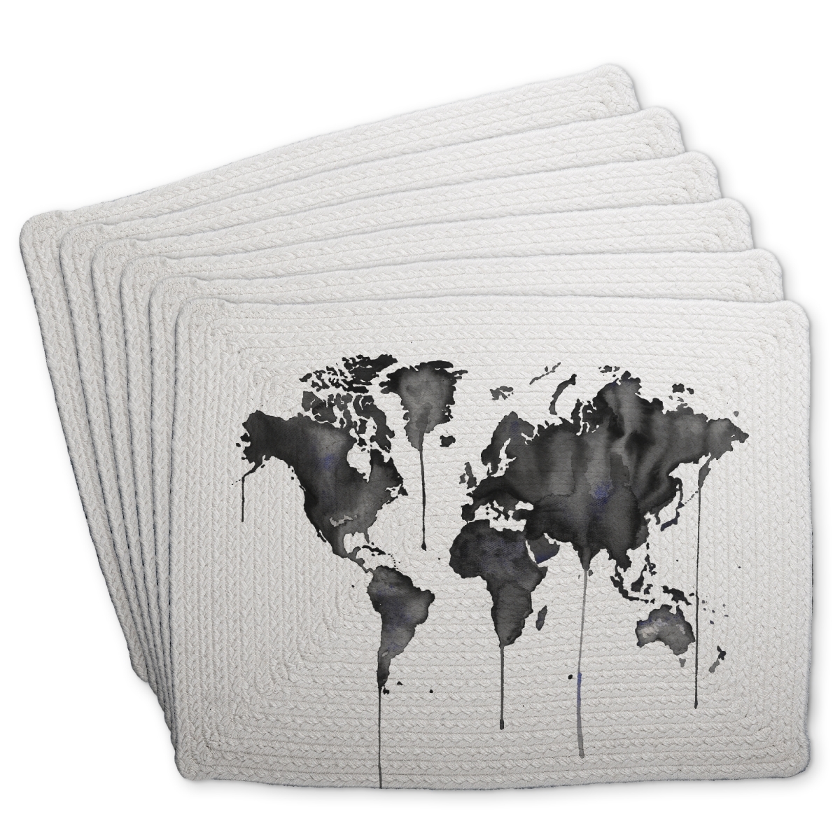 Picture of Begin Home Decor C6BP1418LZQ1Q1 14 x 18 in. Watercolor World Map Braided Polyester Placemat - Home Decor - Set of 6