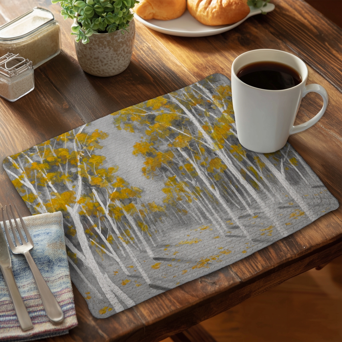 Picture of Begin Home Decor C6BP14181BLN6D 14 x 18 in. Yellow Birch Forest Braided Polyester Placemat - Home Decor - Set of 6