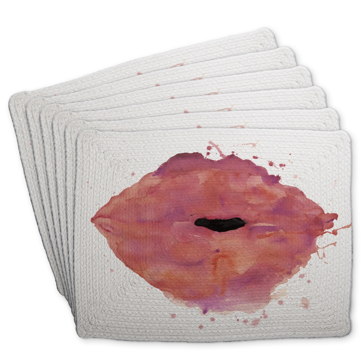 Picture of Begin Home Decor C6BP1418LE8J3T 14 x 18 in. Watercolor Pink Lipstick Braided Polyester Placemat - Home Decor - Set of 6