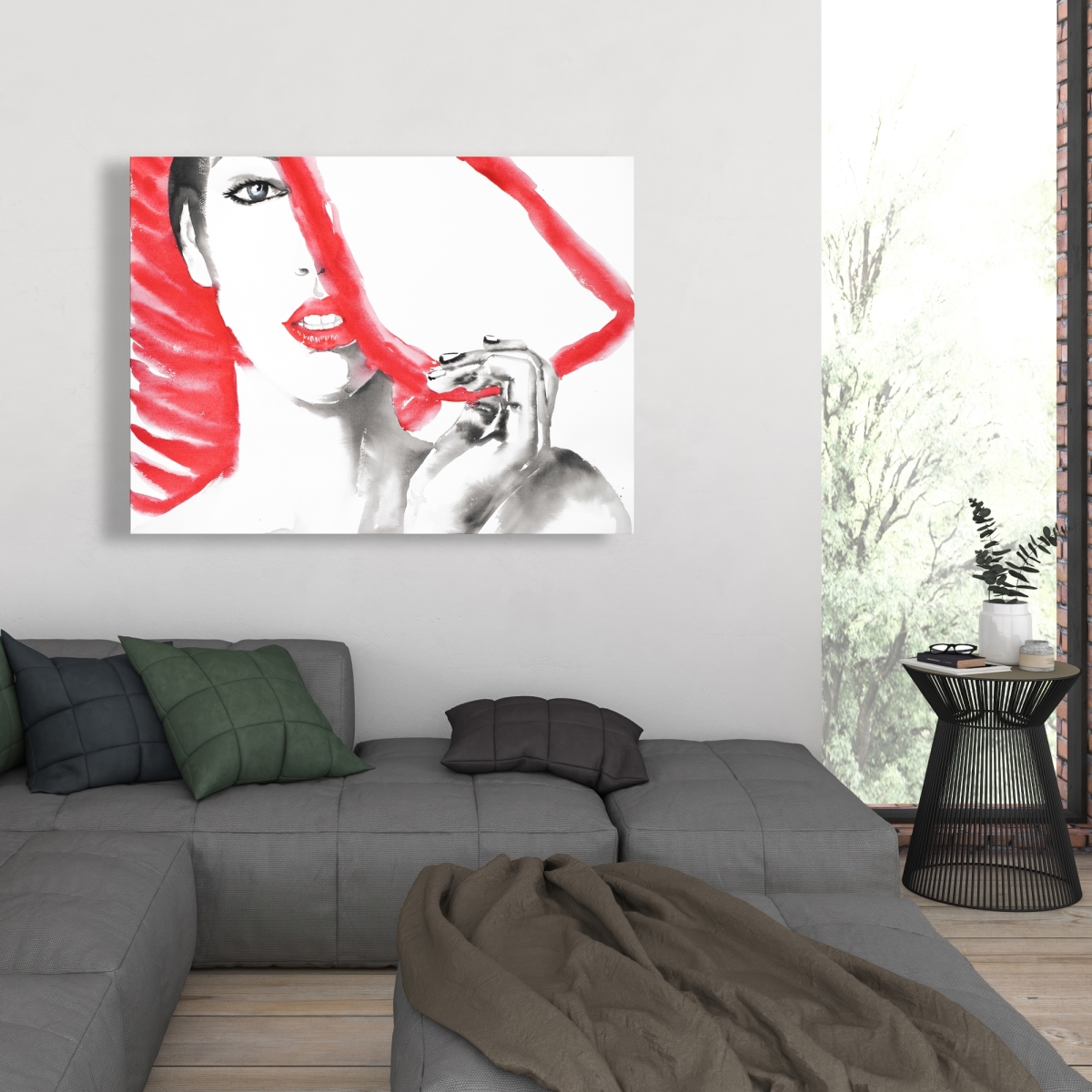 C1RC3648JONXQ6 36 x 48 in. Woman with Big Hat - Red Illustrative Canvas for Home Decor