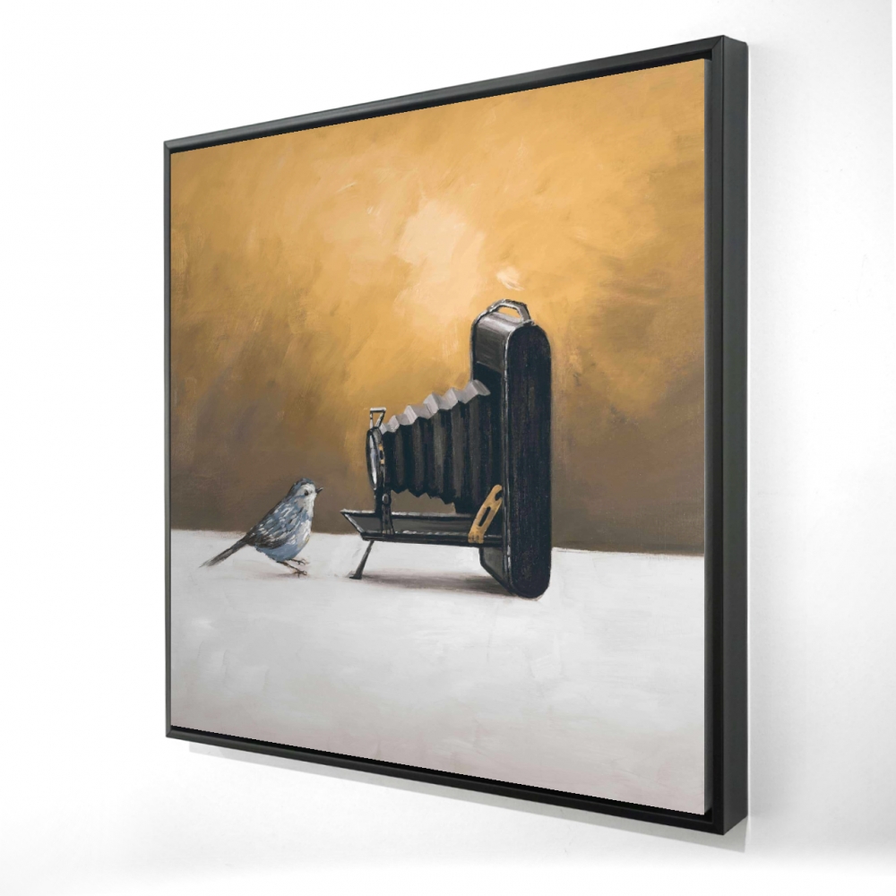 2081-3636-AN163-1 36 x 36 in. Old Camera with Bird - Rustic Bird Framed Canvas Decor