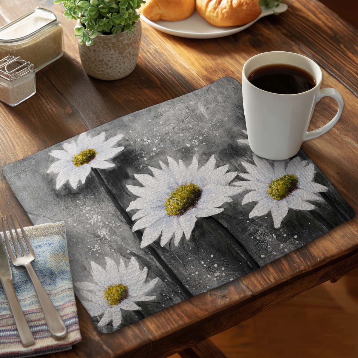 Picture of Begin Home Decor C4BP1418LR7ZAG 14 x 18 in. Daisies Braided Polyester Placemats for Home Decor - Stylish Set - Set of 4