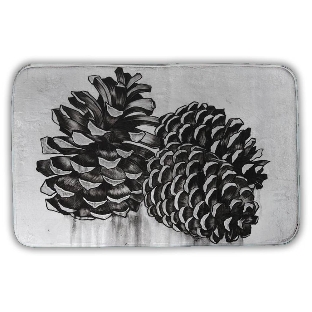 5930-2134-MI100 21 x 34 in. Three Small Pine Cones Bath Mat - Black Still Life Decor