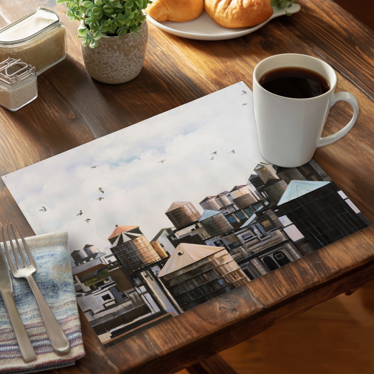 Picture of Begin Home Decor C4PP1418XQR7AC 14 x 18 in. Water Towers with Birds Polyester Placemat - Home Decor - Set of 4