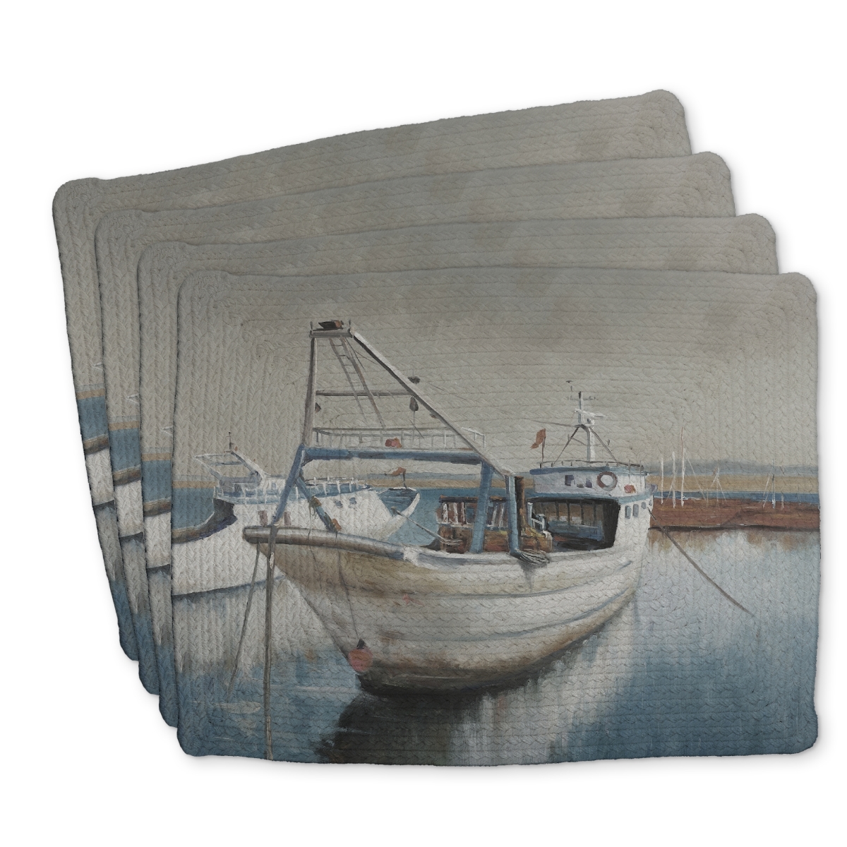 Picture of Begin Home Decor C4BP1418Z5OK3S 14 x 18 in. Fishing Boat Desaturated - Braided Polyester Placemat - Home Decor - Set of 4