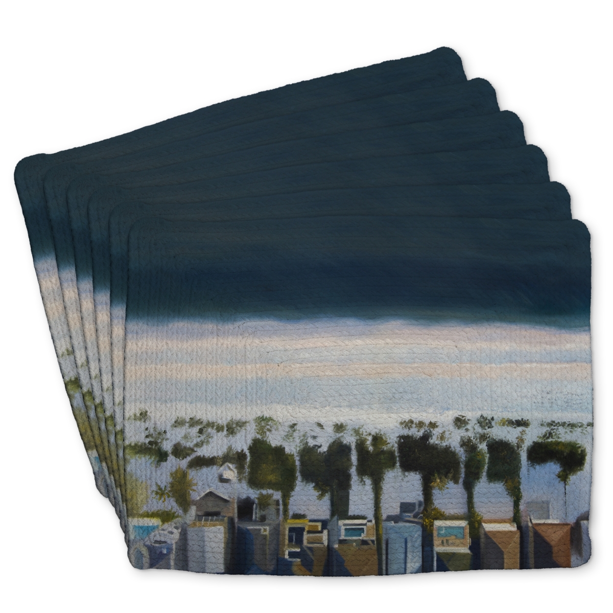 Picture of Begin Home Decor C6BP14183O1EKP 14 x 18 in. Birds Eye View of Beach Braided Polyester Placemat - Home Decor - Set of 6