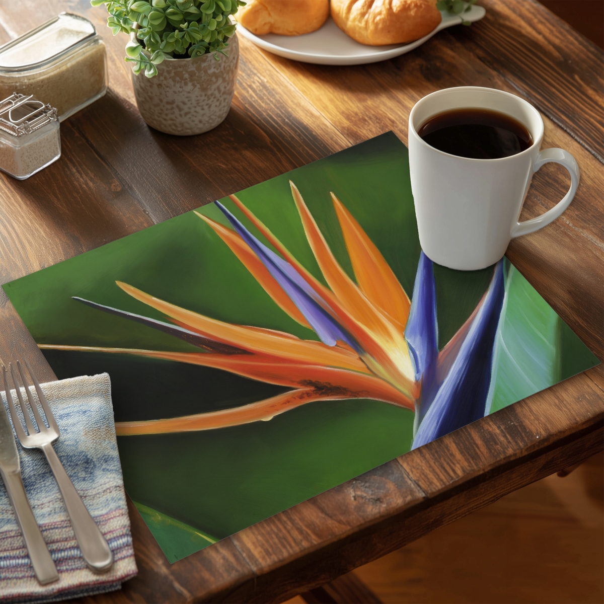 Picture of Begin Home Decor C6PP1418ONU3QS 14 x 18 in. Bird of Paradise Flower Polyester Placemat for Home Decor - Set of 6