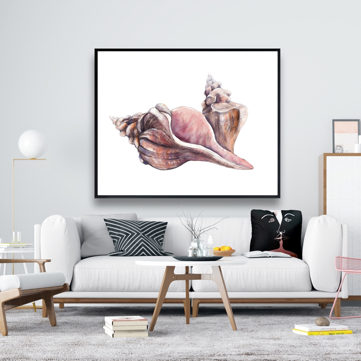 C1FC4860PZ0ZLL 48 x 60 in. Horse Conch Seashells - Beige Framed Canvas for Home Decor
