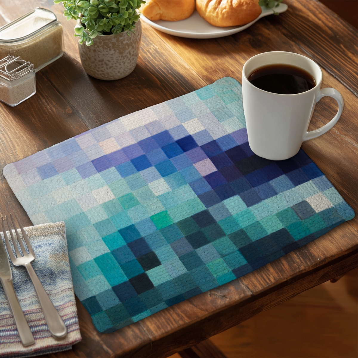 Picture of Begin Home Decor C6BP1418NRRQGI 14 x 18 in. Pixelized Landscape Braided Polyester Placemat for Home Decor - Set of 6