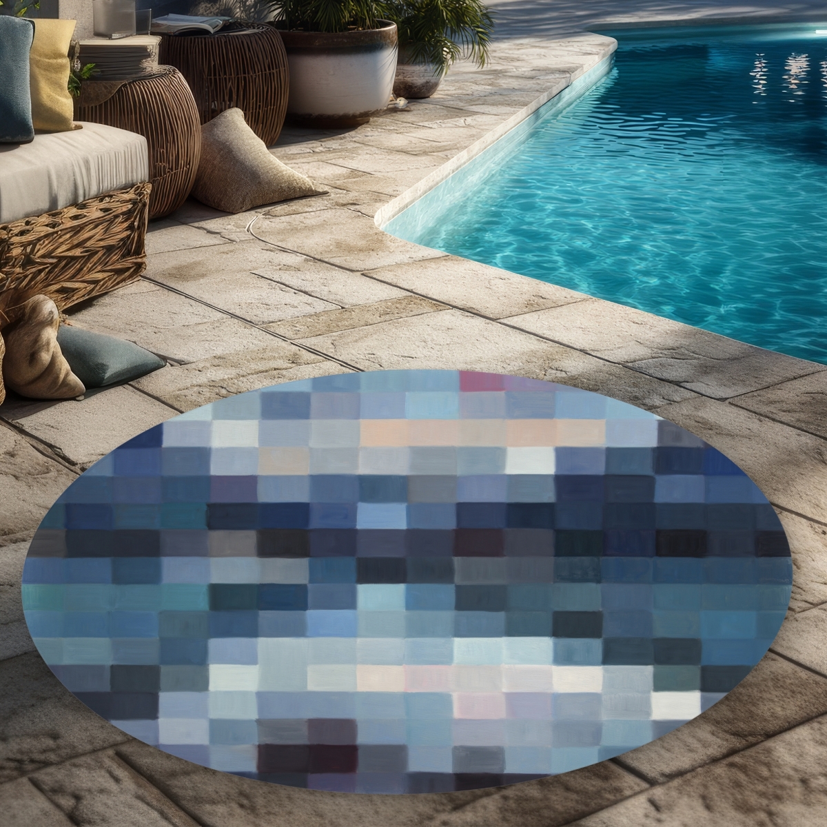 C1COAR5549U7BD 5 x 5 ft. Pixelated Mountainous Landscape Rug - Modern Abstract Outdoor Decor - Round