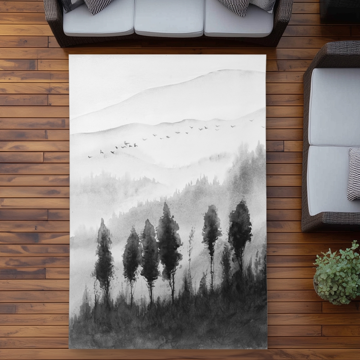 C1ROAR575TUACZ 5 x 7 ft. Landscape Mono in Watercolor - Monochrome Outdoor Area Rug - Rectangle