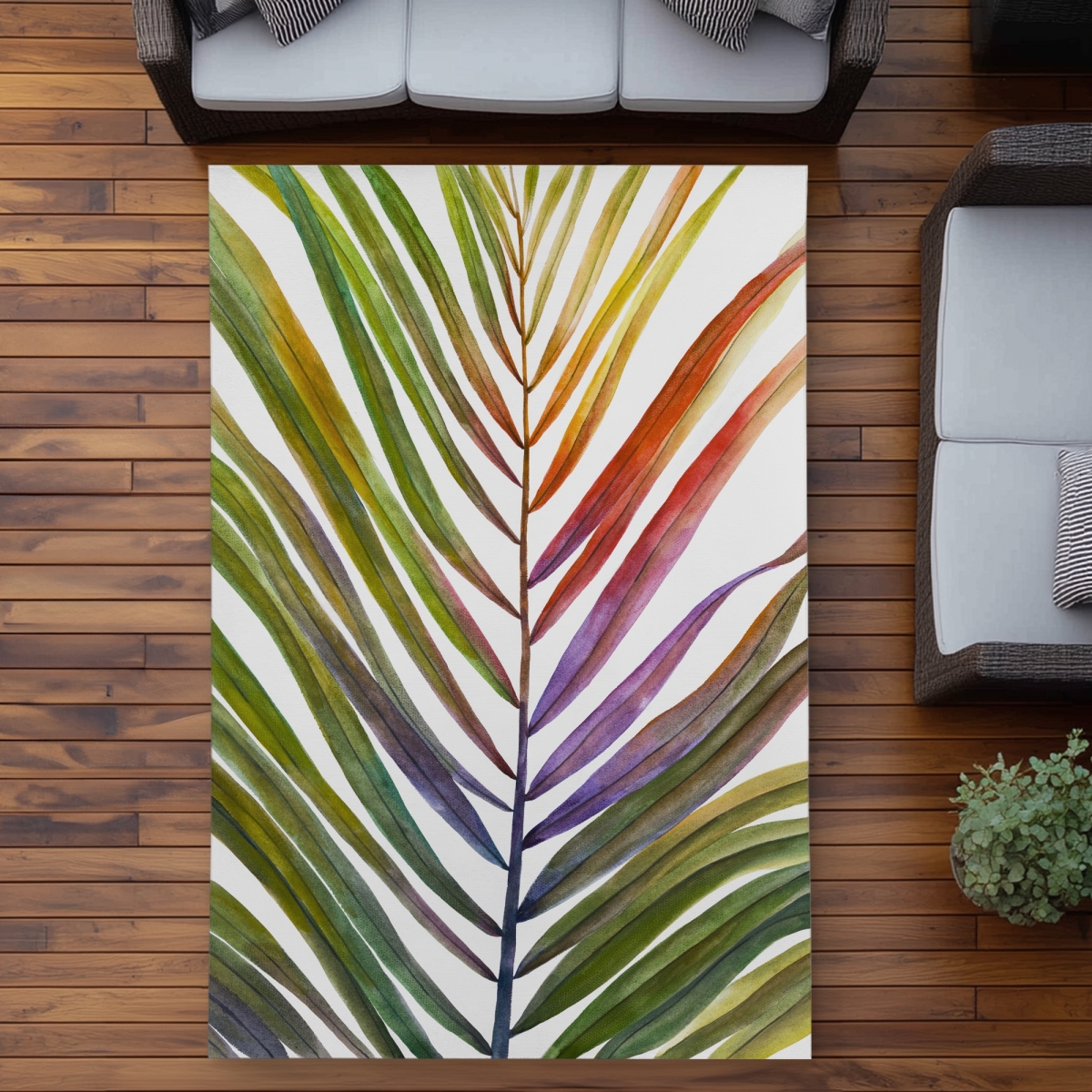 C1ROAR57WBJ7YH 5 x 7 ft. Watercolor Tropical Palm Leaf - Blue Outdoor Area Rug for Home Decor - Rectangle