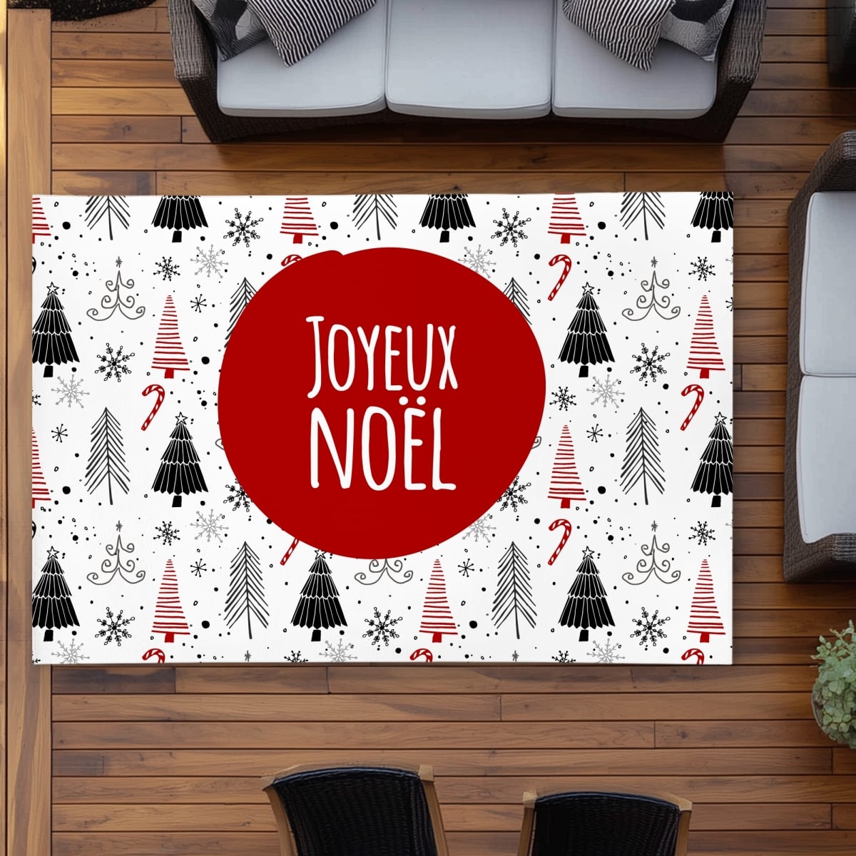 C1ROAR57RR6QL5 5 x 7 ft. Merry Christmas - Fr Outdoor Area Rug - Holiday Home Decor - Rectangle