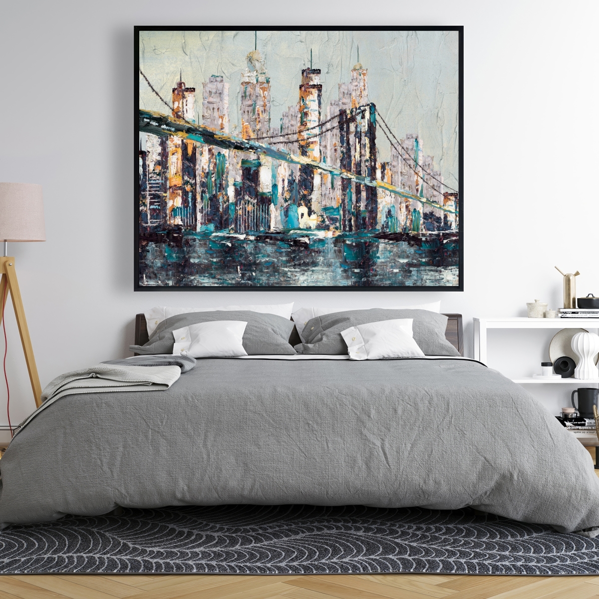 C1FC4860S5R8BK 48 x 60 in. Abstract & Texturized Bridge - Office Gray Framed Canvas