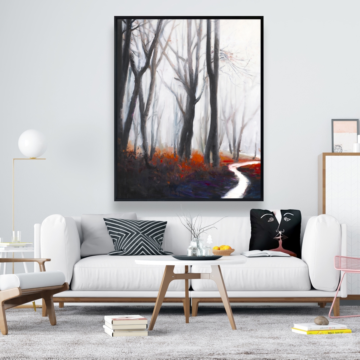 C1FC4860KKE3R5 48 x 60 in. Mysterious Forest with Stream - Black Trees Framed Canvas
