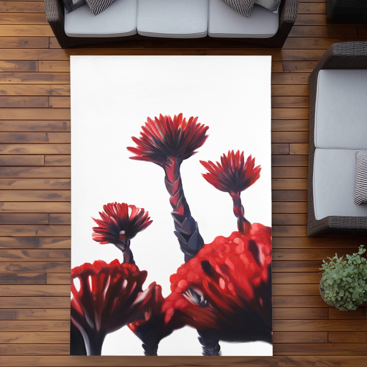 C1ROAR57XTE8NA 5 x 7 ft. Red Tropical Flowers - Exotic Outdoor Area Rug for Home Decor - Rectangle