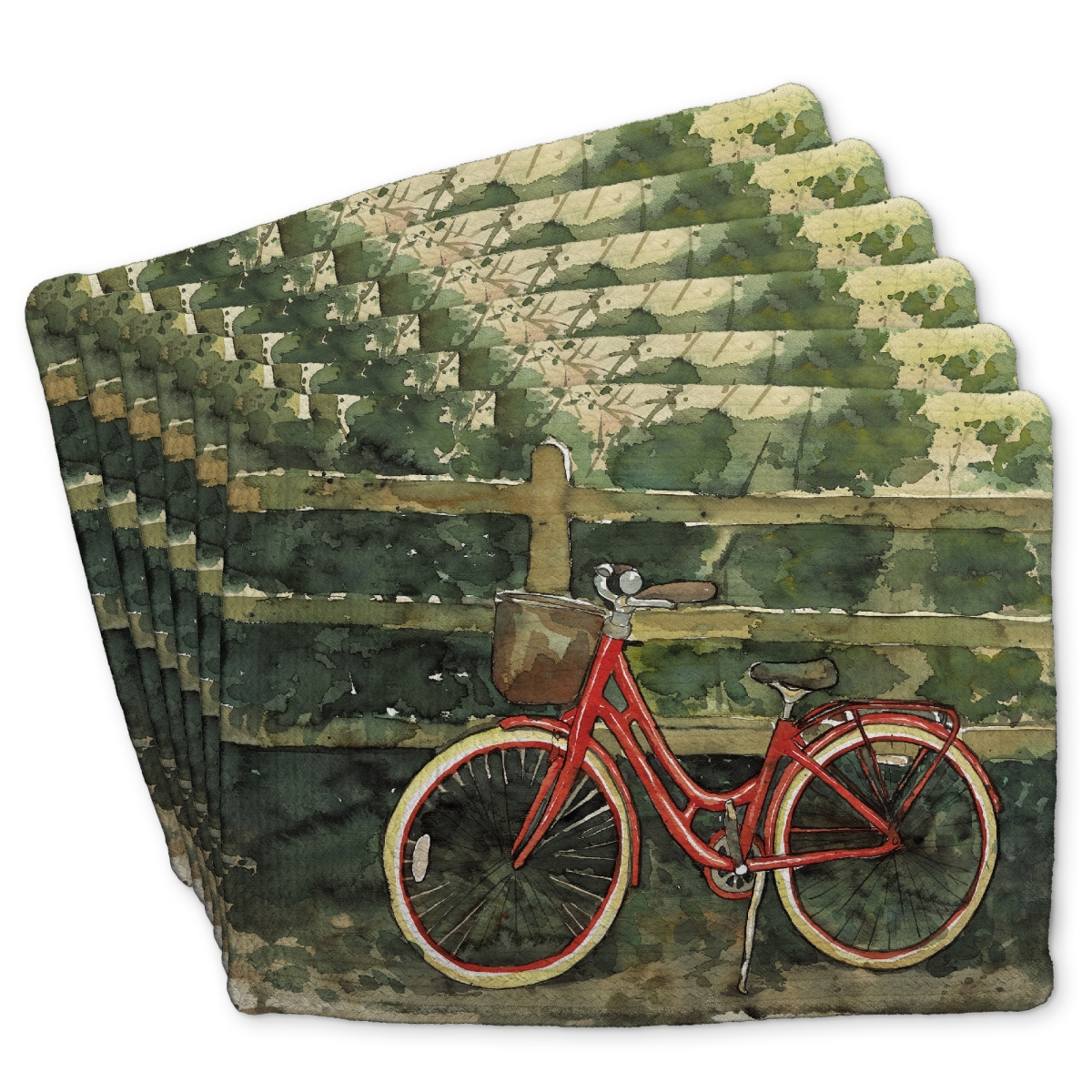 Picture of Begin Home Decor C6BP1418WMP3RA 14 x 18 in. Riding in the Woods Bicycle Placemat - Braided Polyester Decor - Set of 6