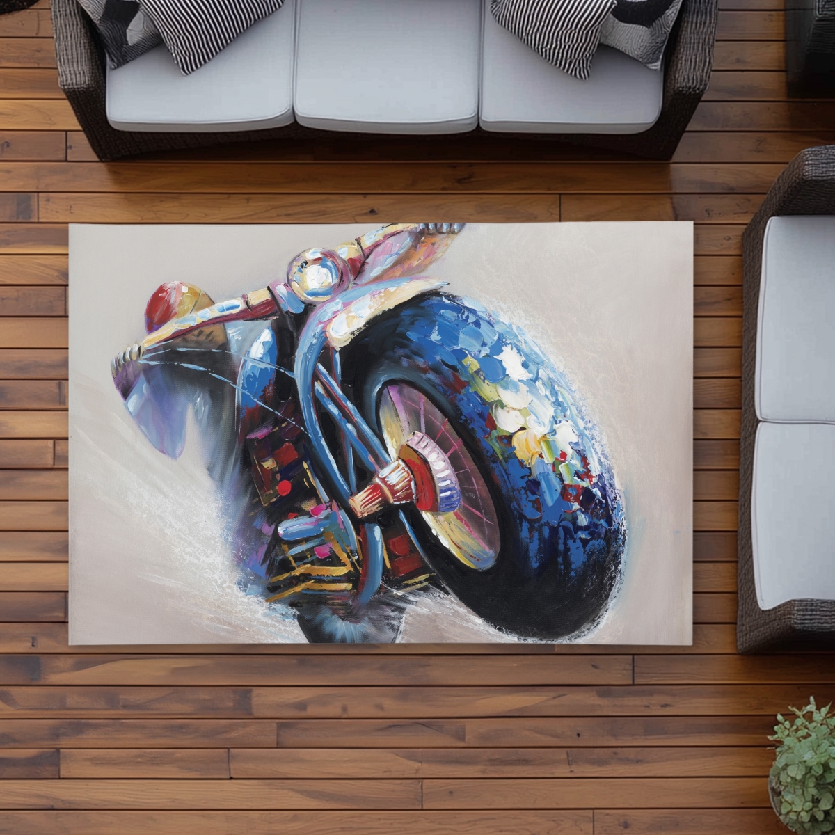 C1ROAR462RNJKH 4 x 6 ft. Motorcycle in Jump Rug - Contemporary Man Cave Outdoor Decor - Rectangle