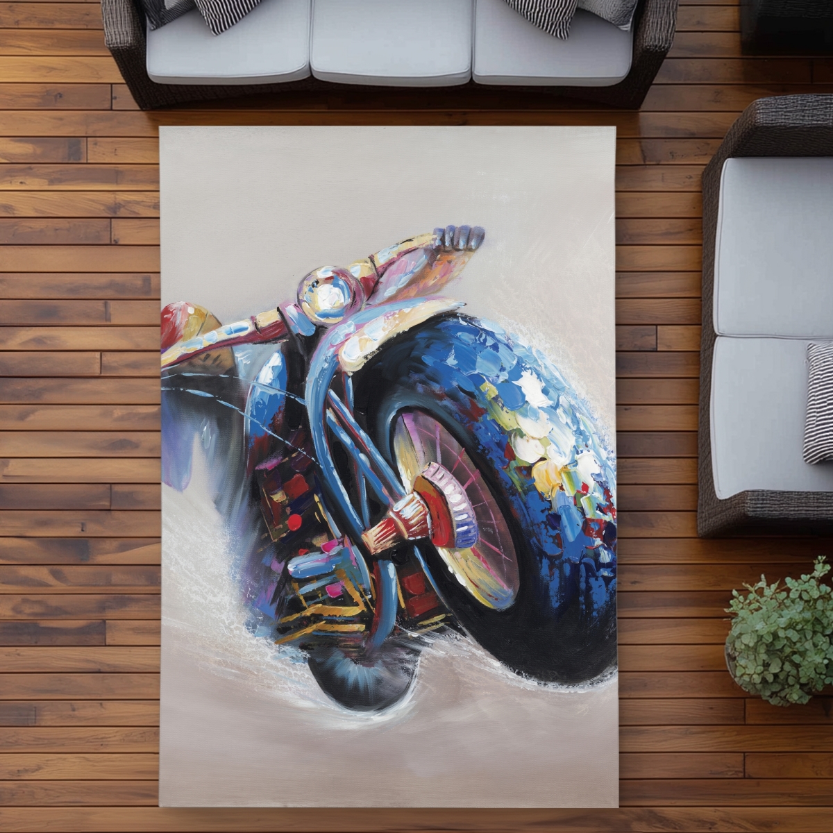 C1ROAR5705MXFQ 5 x 7 ft. Motorcycle in Jump - Contemporary Blue Outdoor Area Rug - Rectangle