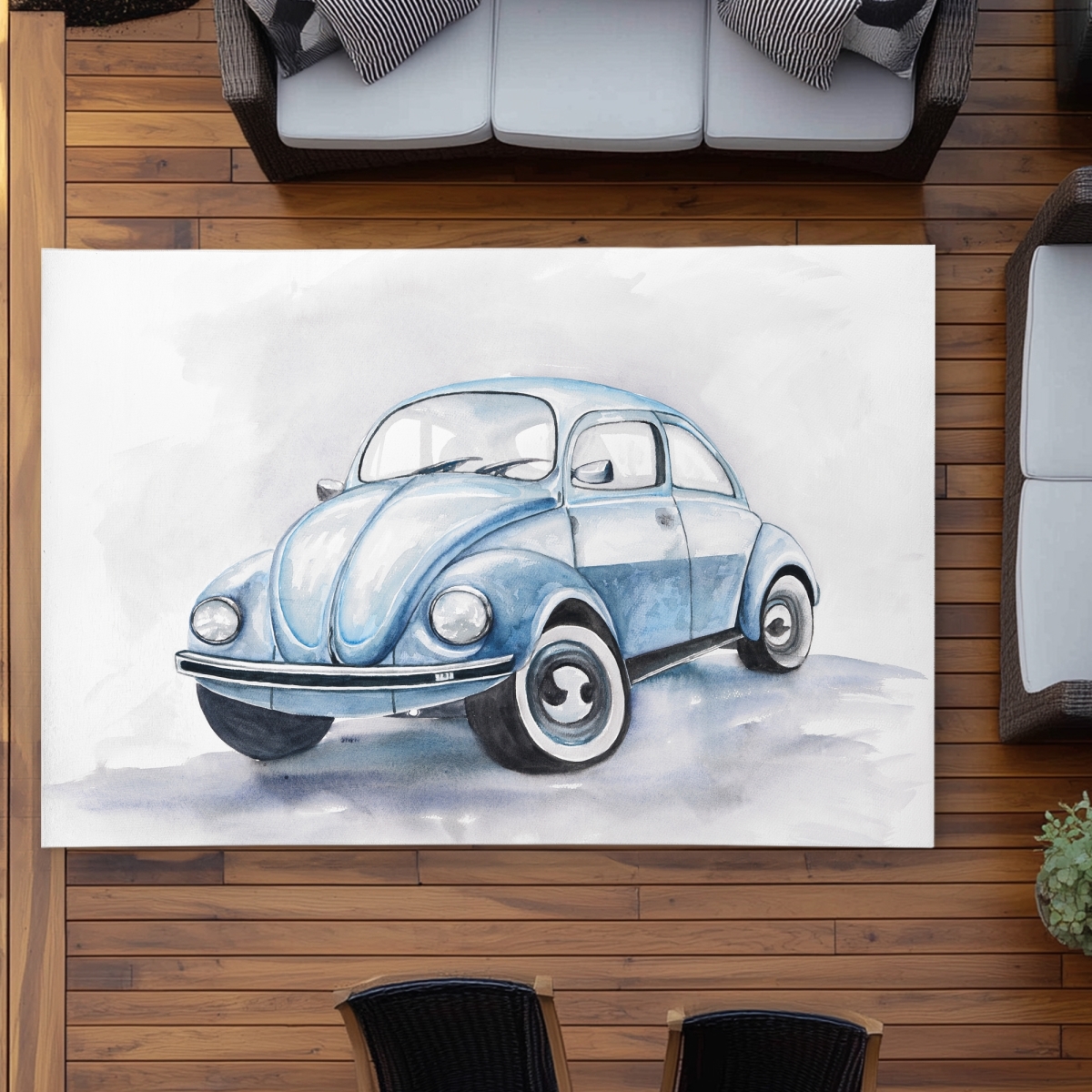 C1ROAR577J3DCH 5 x 7 ft. Beetle Blue Car Rug - Illustrative Bedroom Outdoor Decor - Rectangle