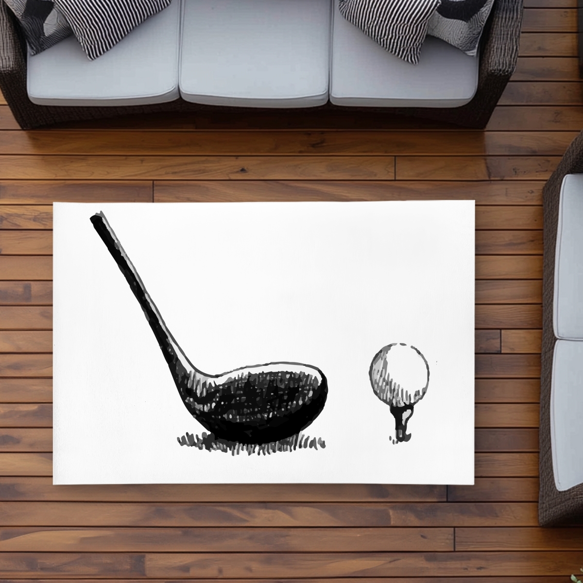 C1ROAR35EG4241 3 x 5 ft. Illustration of a Golf Club BW - Man Cave Outdoor Area Rug - Rectangle