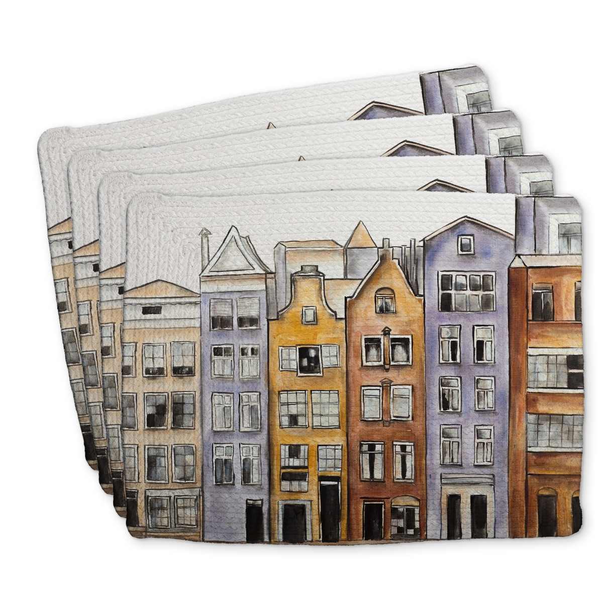Picture of Begin Home Decor C4BP1418XOMP1A 14 x 18 in. Amsterdam Houses Hotel - Braided Polyester Placemat for Decor - Set of 4