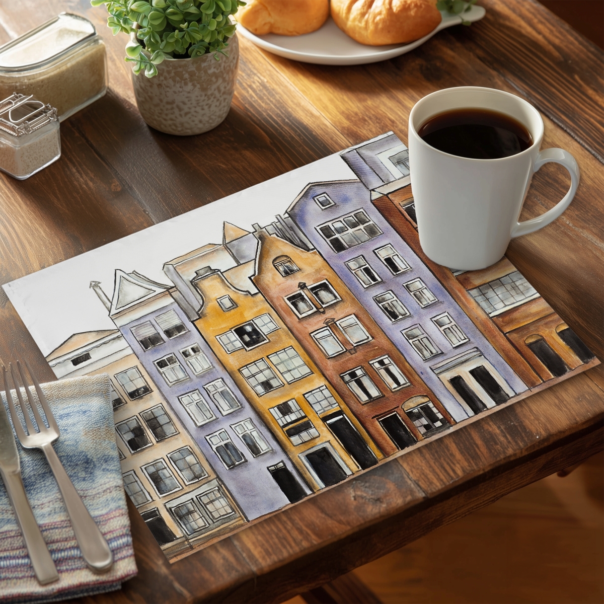 Picture of Begin Home Decor C4PP14184LMSGA 14 x 18 in. Amsterdam Houses Hotel Polyester Placemat - Home Decor - Set of 4